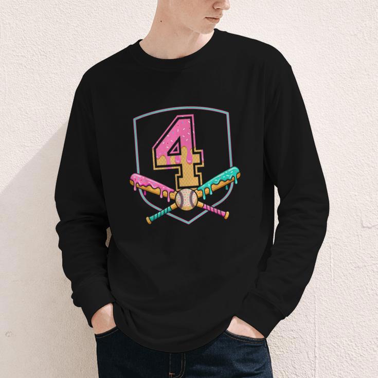4th Birthday Baseball Bat Ice-Cream Drip 4yrs Old Boys Girls Youth Long Sleeve Tee 4th Birthday Baseball Bat Ice-Cream Drip 4yrs Old Boys Girls Youth Long Sleeve Tee