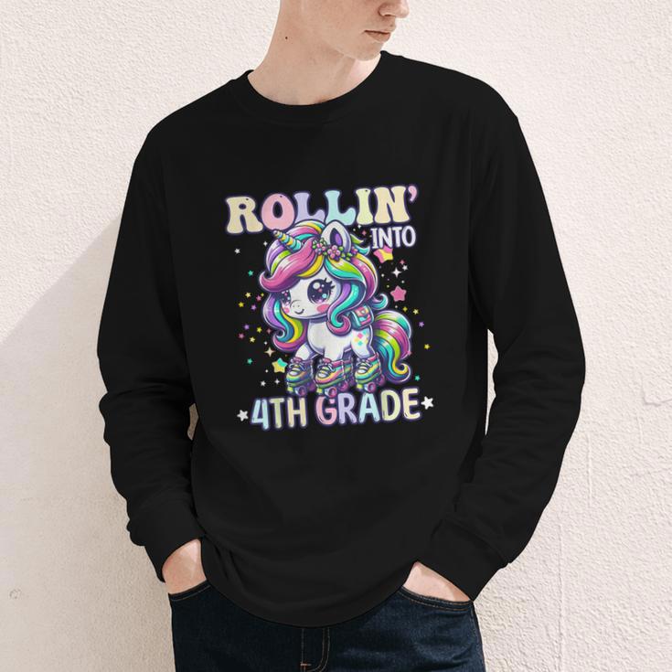 4th Grade Back To School First Day Girls Rollin Unicorn Youth Long Sleeve Tee