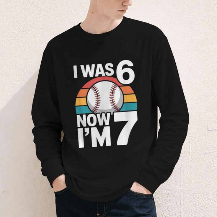 I Was 6 Now Im 7 Baseball Birthday Age 7 Youth Long Sleeve Tee