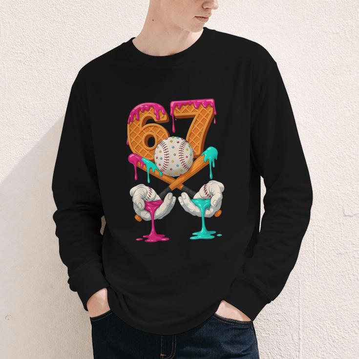 6 7 Ice Cream Drip Baseball Number 67 Player Boy Girl Kids Youth Long Sleeve Tee