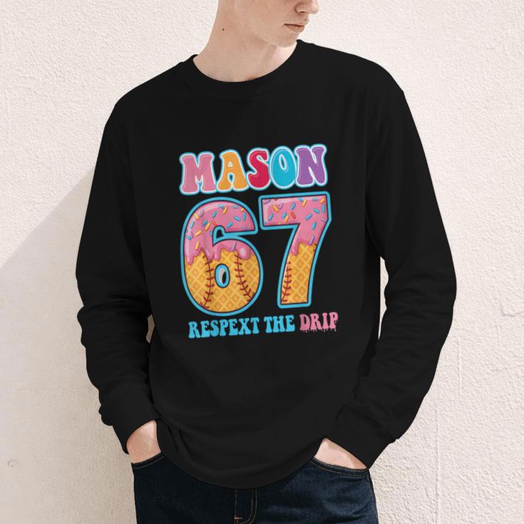 6 7 Mason Baseball Drip Number 67 Player Or 67th Birthday Youth Long Sleeve Tee