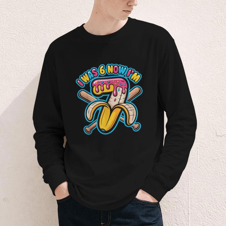 I Was 6 Now I’m 7 Banana Drip Birthday Baseball Youth Long Sleeve Tee