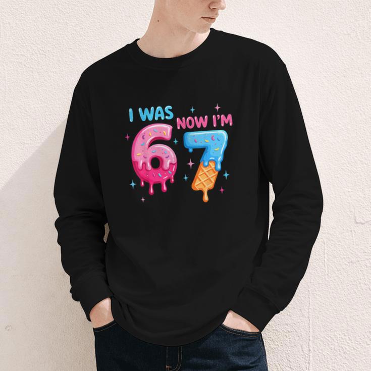I Was 6 Now I'm 7 Meme Six Seven Baseball 7th Birthday Youth Long Sleeve Tee