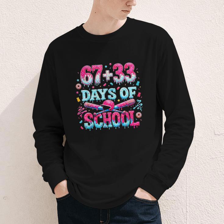 67 33 Days Of School Baseball Drip 100th Day Of School Boys Youth Long Sleeve Tee