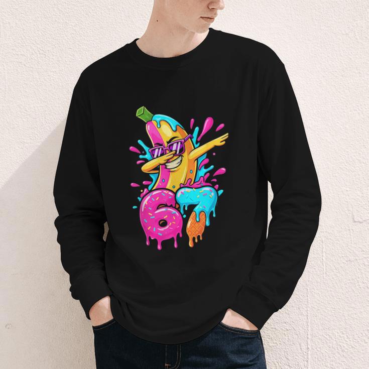 67 Baseball Dabbing Banana 6 7 Dripping Ice Cream Meme Youth Long Sleeve Tee