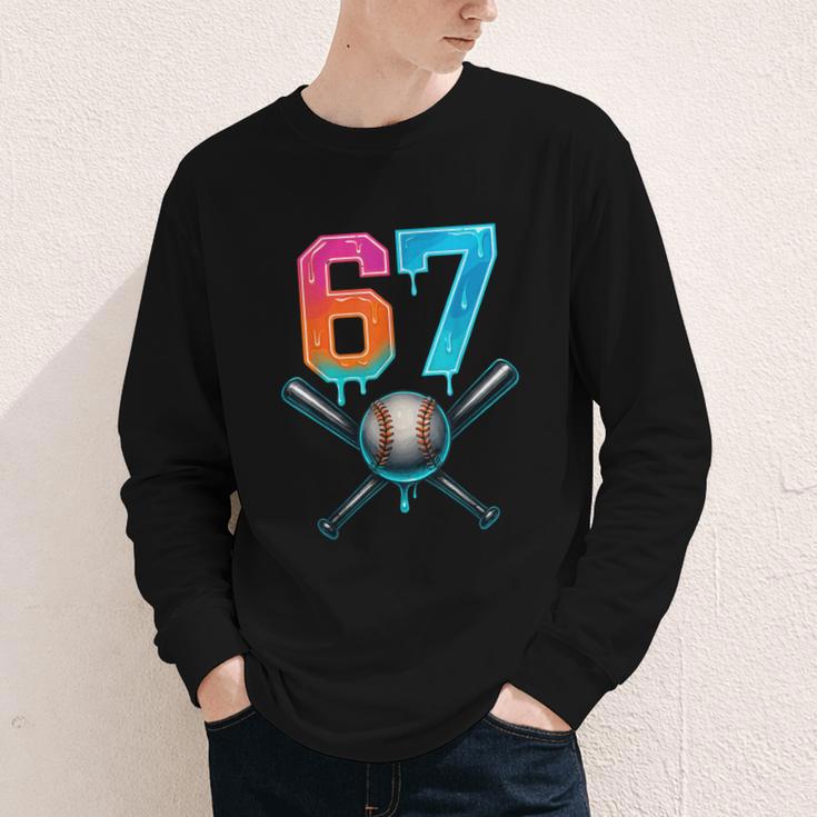 67 Baseball Meme Cool Drip Number 67 Player Or 67th Birthday Youth Long Sleeve Tee