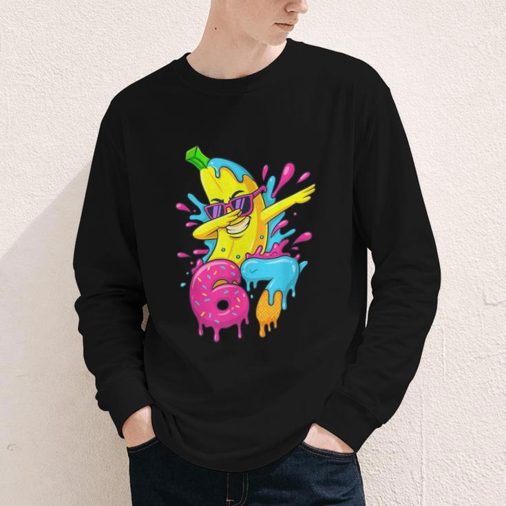 67 Dabbing Banana Baseball 6 7 Dripping Ice Cream Meme Youth Long Sleeve Tee
