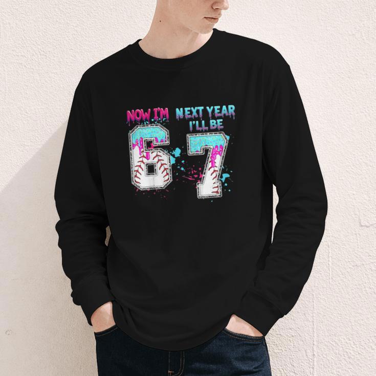 6th Birthday Now I'm 6 Next Year I'Ll Be 7 Baseball Drip 67 Youth Long Sleeve Tee