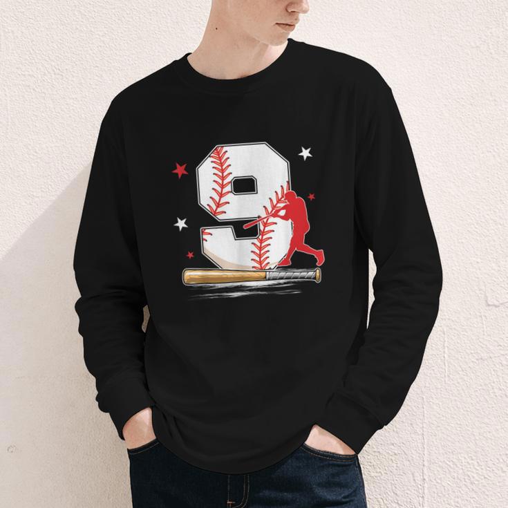 9 Years Old Baseball Birthday Boy 9th Bday Party Youth Long Sleeve Tee