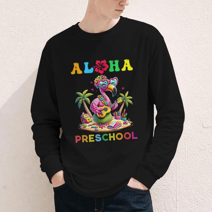 Aloha Preschool Flamingo Hawaii Back To School Kids Girl Youth Long Sleeve Tee