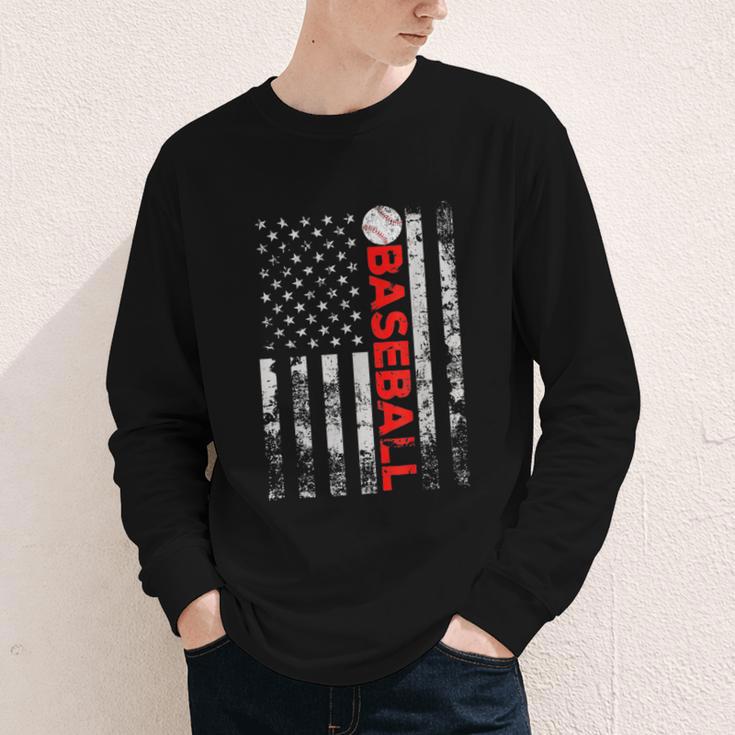 American Flag Baseball Team Baseball Player Baseball Youth Long Sleeve Tee