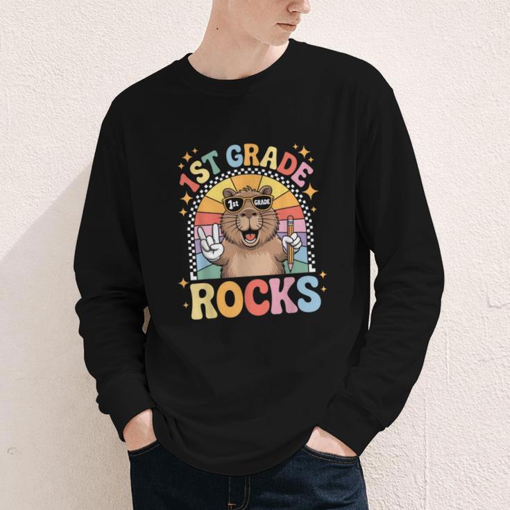 Back To School 1st Grade Capybara First Grade Rocks Youth Long Sleeve Tee Back To School 1st Grade Capybara First Grade Rocks Youth Long Sleeve Tee