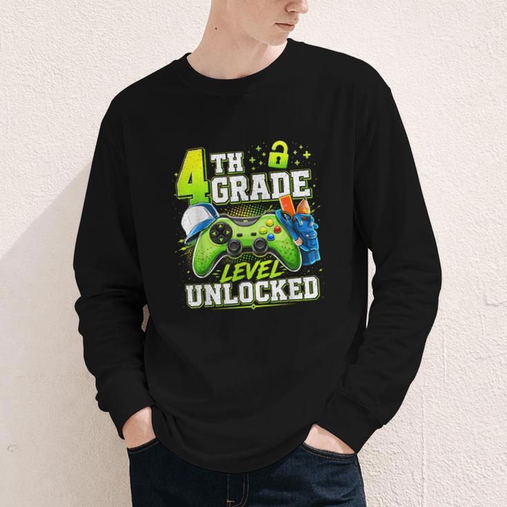 Back To School 4th Fourth Grade Level Unlocked Gamer Kid Youth Long Sleeve Tee