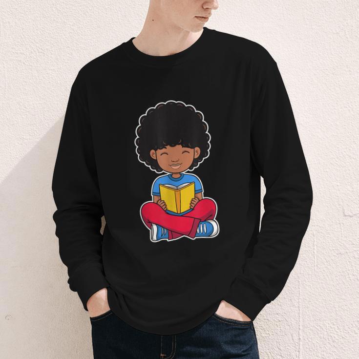 Back To School Afro African American Boy Student Youth Long Sleeve Tee