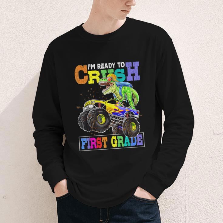 Back To School Boy Dinosaur I'm Ready To Crush First Grade Youth Long Sleeve Tee Back To School Boy Dinosaur I'm Ready To Crush First Grade Youth Long Sleeve Tee