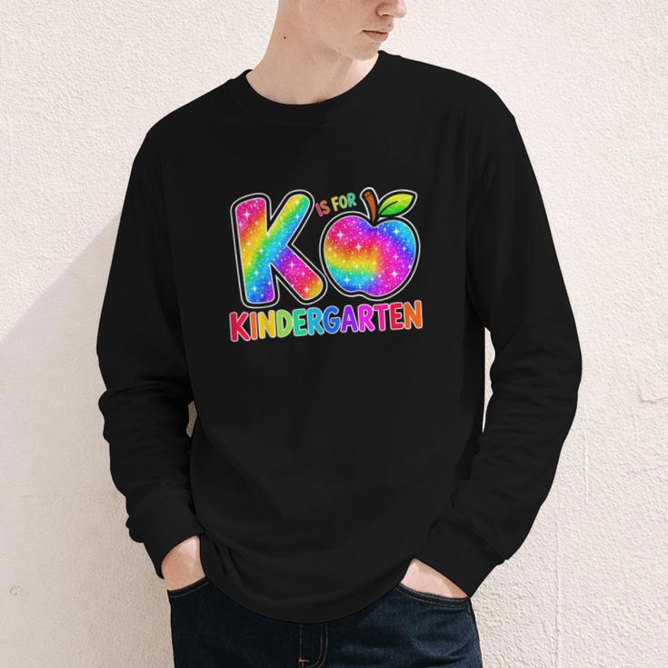 Back To School F Is For Kindergarten Rainbow Apple Kid Youth Long Sleeve Tee Back To School F Is For Kindergarten Rainbow Apple Kid Youth Long Sleeve Tee