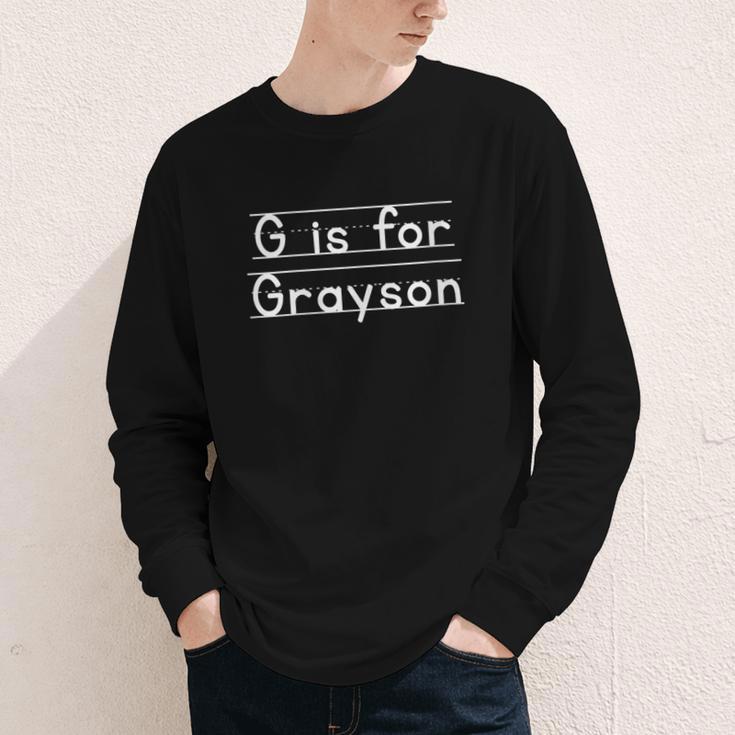Back To School G Is For Grayson First Day Of School Kids Youth Long Sleeve Tee Back To School G Is For Grayson First Day Of School Kids Youth Long Sleeve Tee