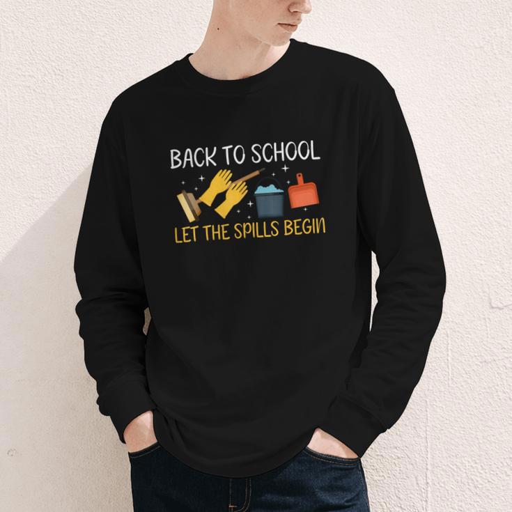 Back To School Let The Spills Begin School Custodian Youth Long Sleeve Tee Back To School Let The Spills Begin School Custodian Youth Long Sleeve Tee