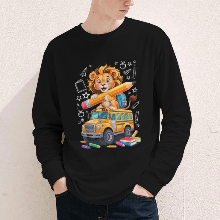 Back To School Lion School Bus 100 Days Of School Youth Long Sleeve Tee