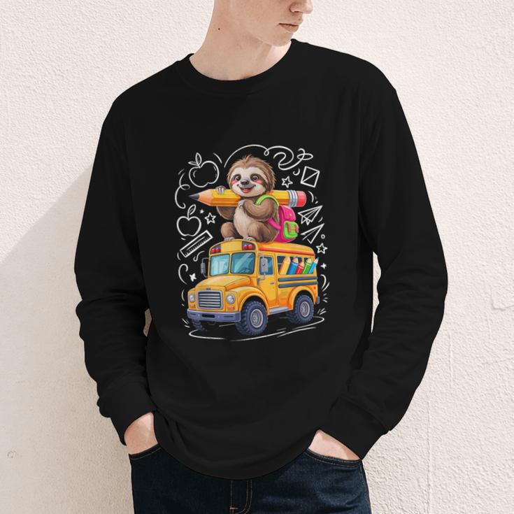 Back To School Sloth School Bus 100 Days Of School Youth Long Sleeve Tee