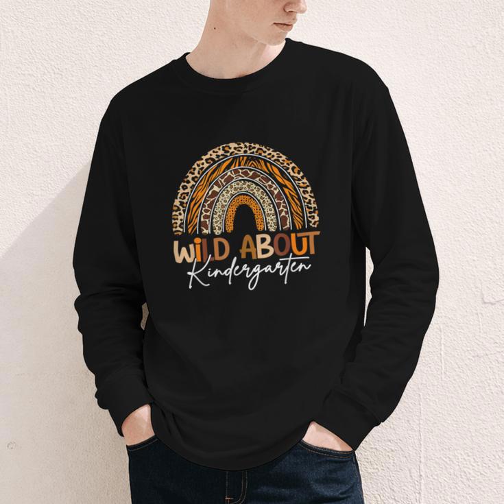 Back To School Wild About Kindergarten Leopard Rainbow Youth Long Sleeve Tee