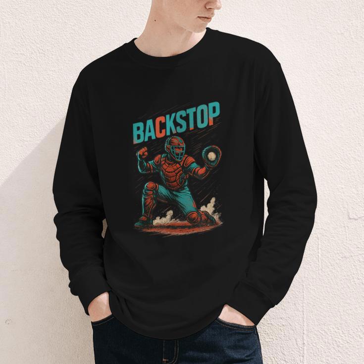 Backstop Catcher Baseball Graphic Youth Long Sleeve Tee Backstop Catcher Baseball Graphic Youth Long Sleeve Tee