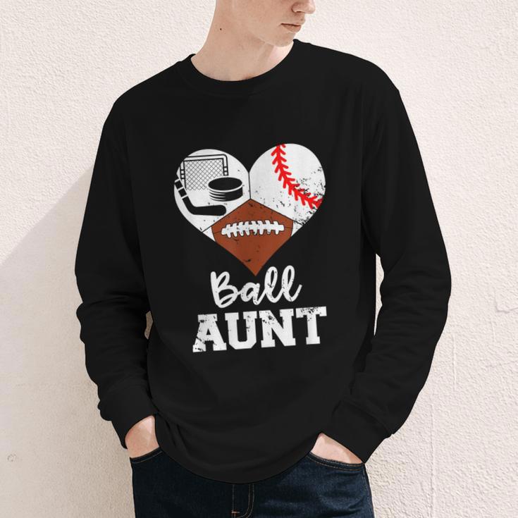 Ball Aunt Heart Football Baseball Hockey Game Day Youth Long Sleeve Tee