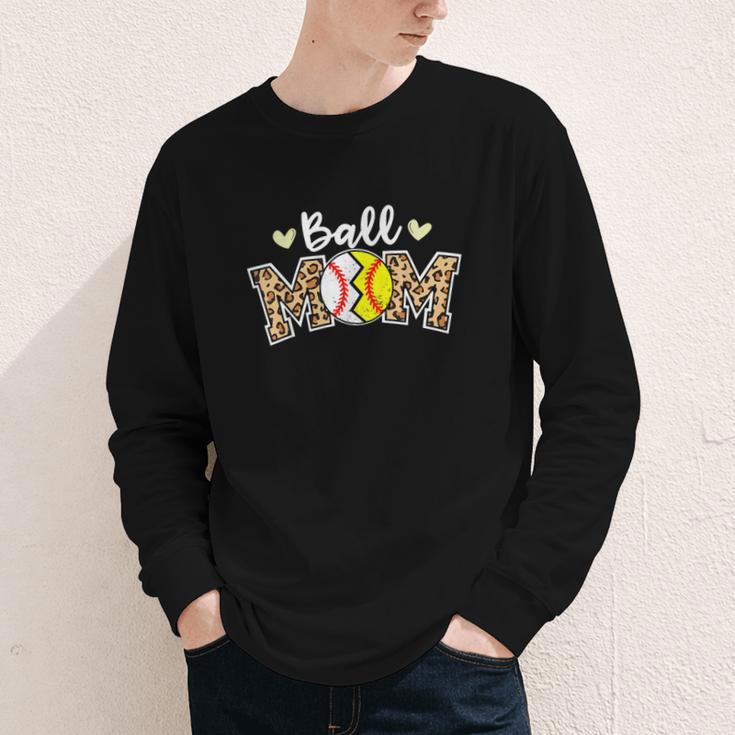 Ball Mom Leopard Baseball Softball Player Mom Youth Long Sleeve Tee