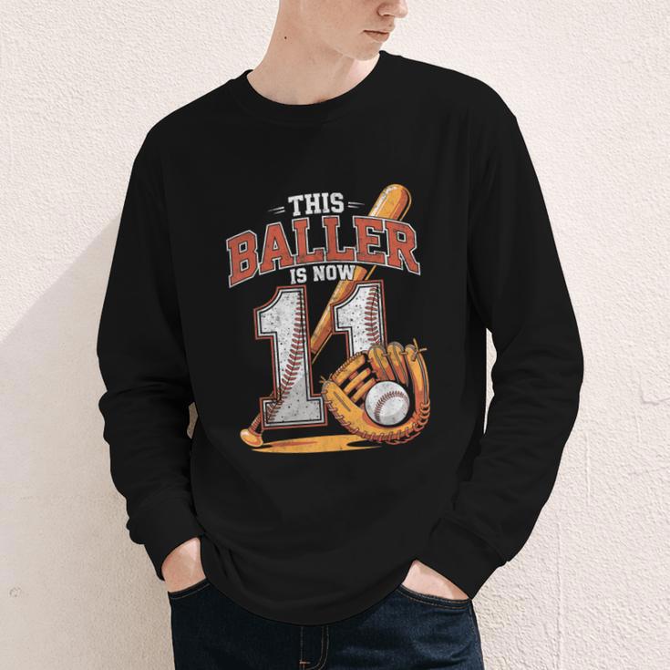 This Baller Is Now 11 Year Baseball Player 11th Birthday Boy Youth Long Sleeve Tee