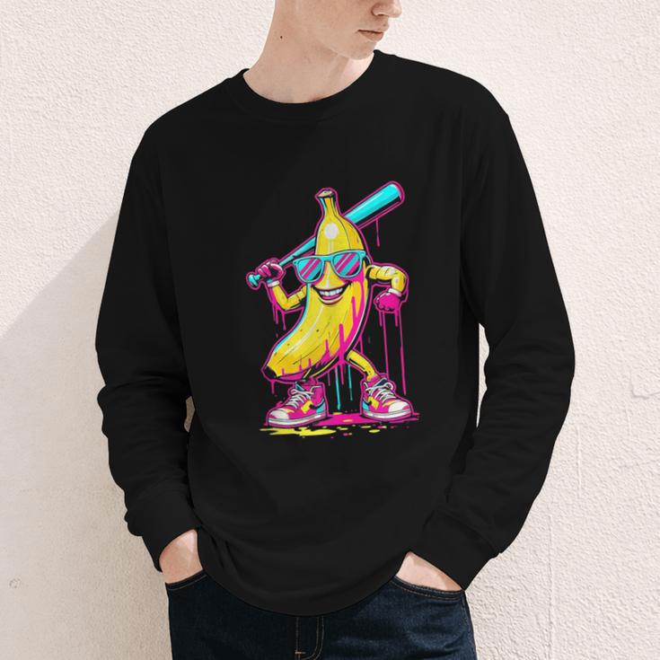Banana With Baseball Bat Street Baseball Drip Youth Long Sleeve Tee Banana With Baseball Bat Street Baseball Drip Youth Long Sleeve Tee