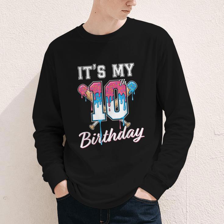 Baseball 10 Year Old Ice Cream Drip 10th Birthday Boys Youth Long Sleeve Tee Baseball 10 Year Old Ice Cream Drip 10th Birthday Boys Youth Long Sleeve Tee