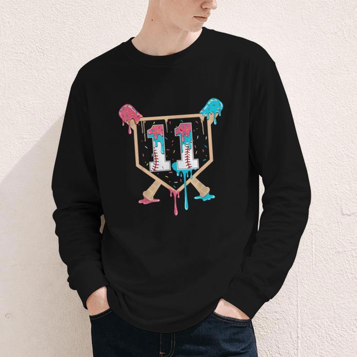 Baseball 11 Year Old Ice Cream Drip 11th Birthday Boy Player Youth Long Sleeve Tee