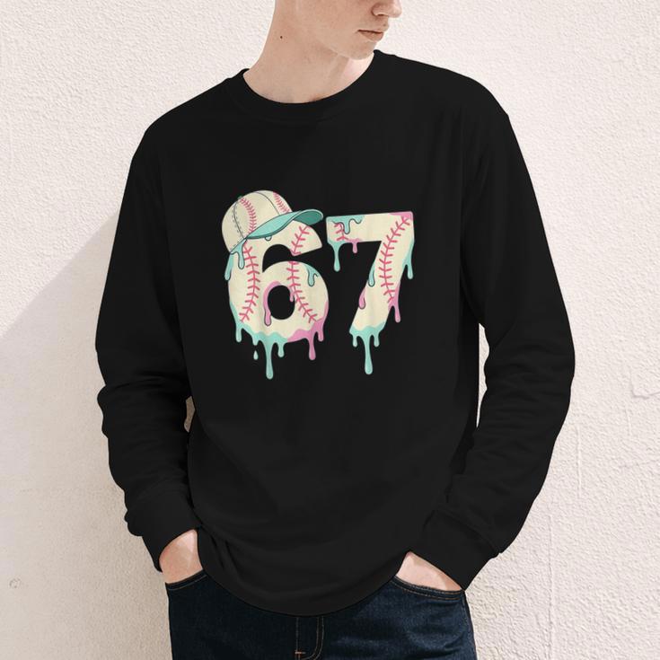 Baseball 67 Drip Six Seven Baseball Dripping Boys Kids Youth Long Sleeve Tee