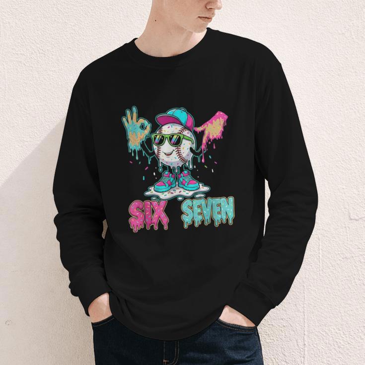 Baseball 67 Drip Six Seven Hand Signs Ice Cream Meme Youth Long Sleeve Tee