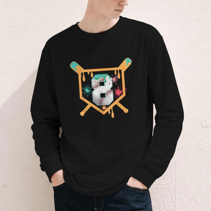 Baseball 8 Year Old Ice Cream Drip 8th Birthday Boy Number 8 Youth Long Sleeve Tee Baseball 8 Year Old Ice Cream Drip 8th Birthday Boy Number 8 Youth Long Sleeve Tee