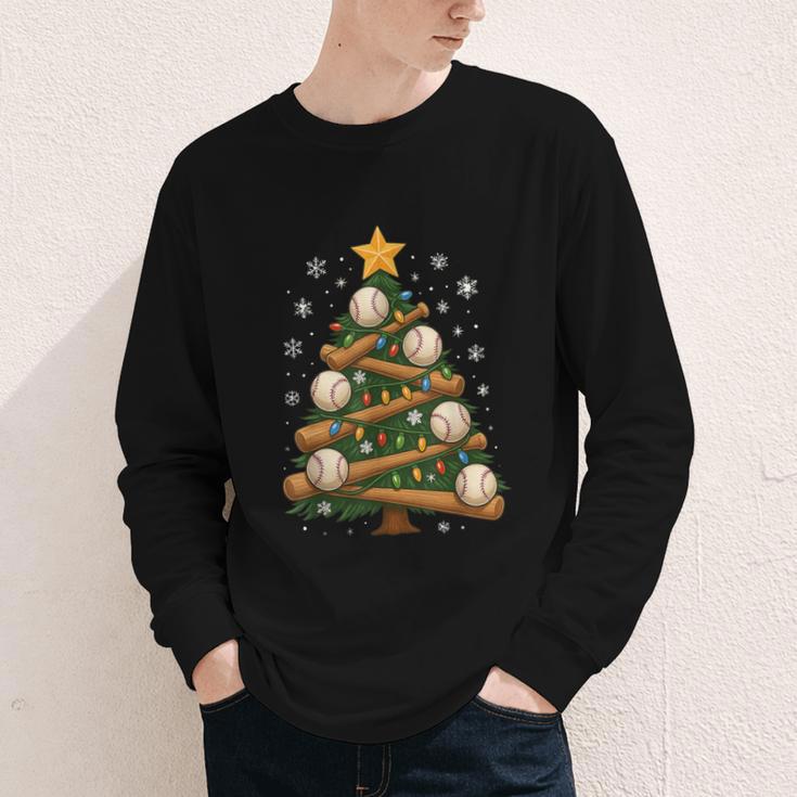 Baseball Bat Christmas Tree Lights Holiday Xmas Youth Long Sleeve Tee