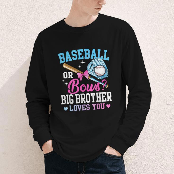Baseball Or Bows Big Brother Loves You Gender Pink Or Blue Youth Long Sleeve Tee Baseball Or Bows Big Brother Loves You Gender Pink Or Blue Youth Long Sleeve Tee