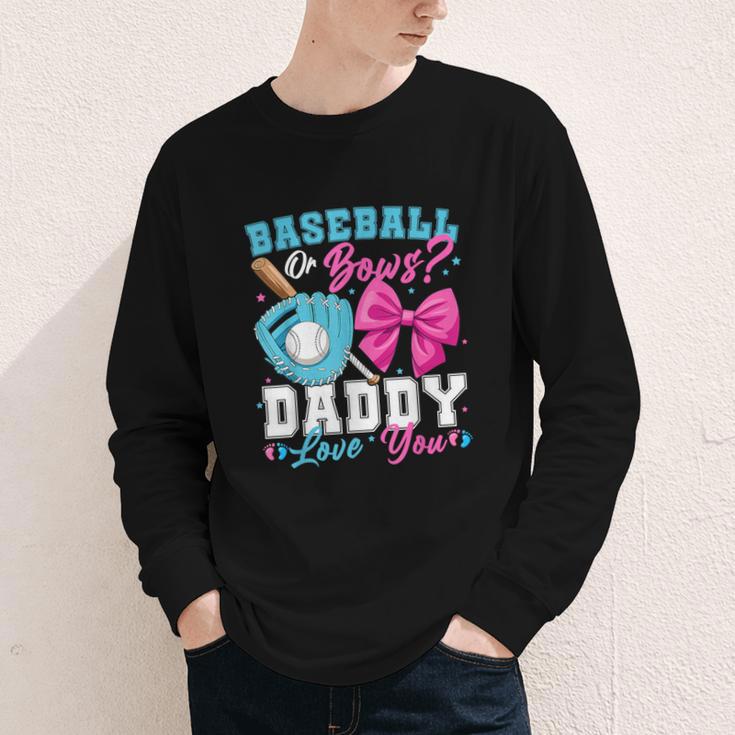 Baseball Or Bows Daddy Loves You Gender Reveal Family Youth Long Sleeve Tee