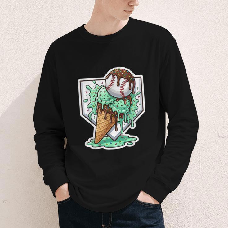 Baseball Boys Ice Cream Drip Baseball Boys Youth Mint Choco Youth Long Sleeve Tee