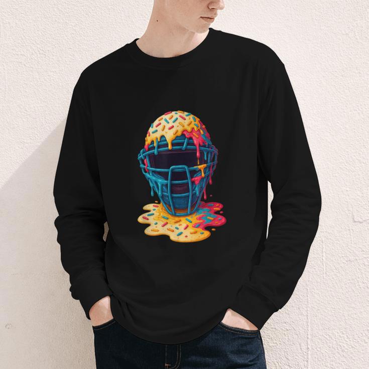 Baseball Catcher Mask Ice Cream Dripping Baseball Fan Boys Youth Long Sleeve Tee