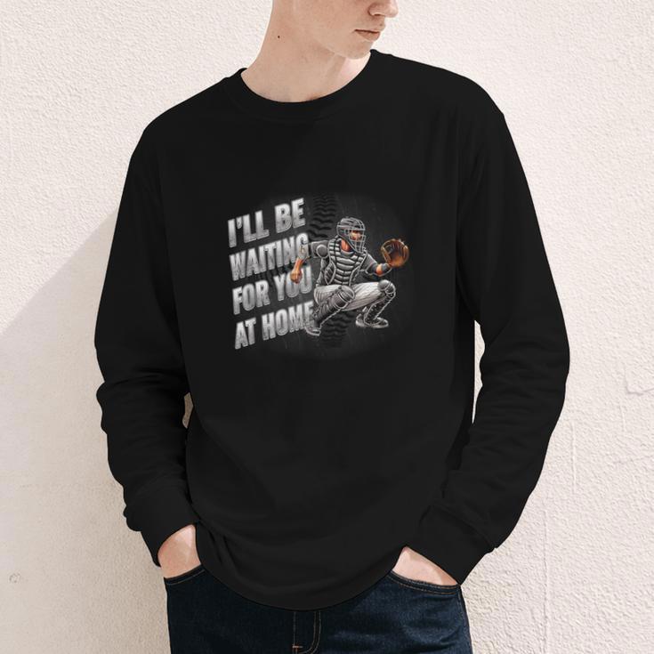 Baseball Catcher Waiting For You At Home Player Quote Youth Long Sleeve Tee Baseball Catcher Waiting For You At Home Player Quote Youth Long Sleeve Tee