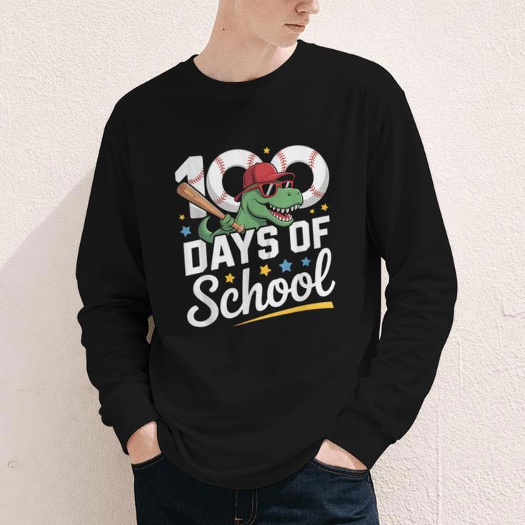 Baseball Dinosaur 100 Days Of School Kids Theme Youth Long Sleeve Tee