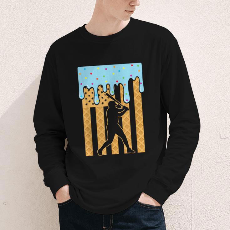 Baseball Drip Dripping Ice Cream Sport Player American Flag Youth Long Sleeve Tee Baseball Drip Dripping Ice Cream Sport Player American Flag Youth Long Sleeve Tee