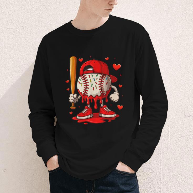 Baseball Drip Ice Cream Apparel Boys Kids Valentines Day Youth Long Sleeve Tee