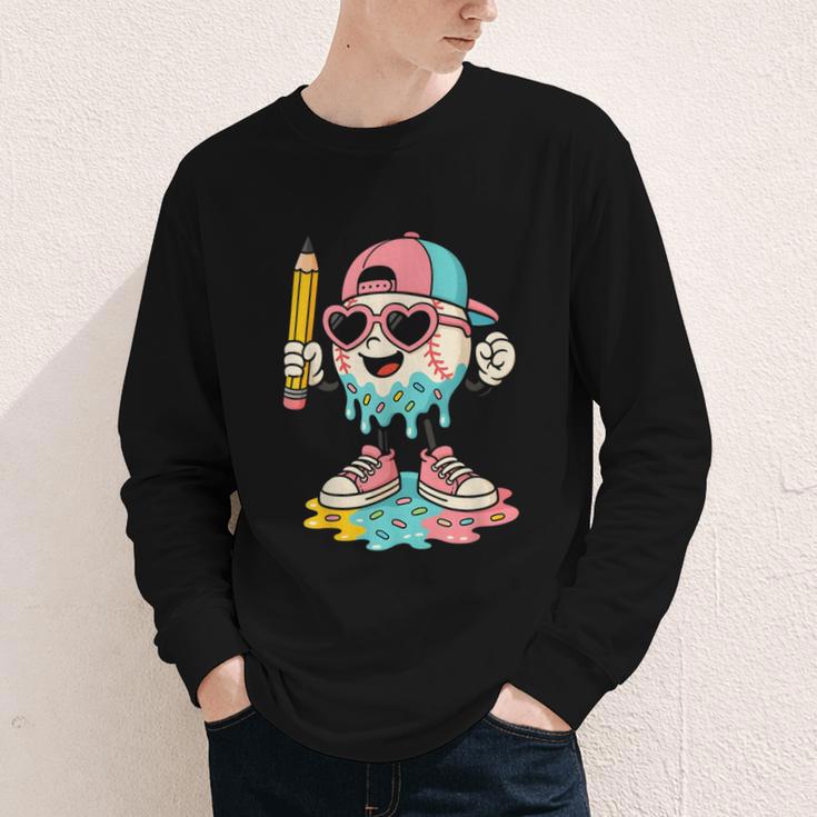 Baseball Drip Ice Cream First Day Back To School Cute Girls Youth Long Sleeve Tee