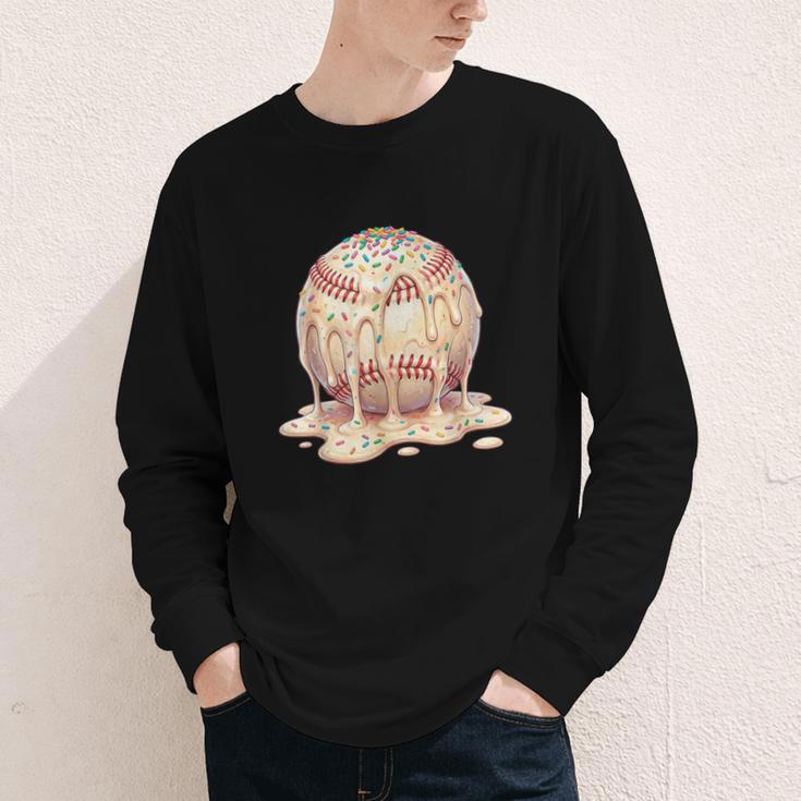 Baseball Drip Ice Cream Melting Illustration Youth Long Sleeve Tee