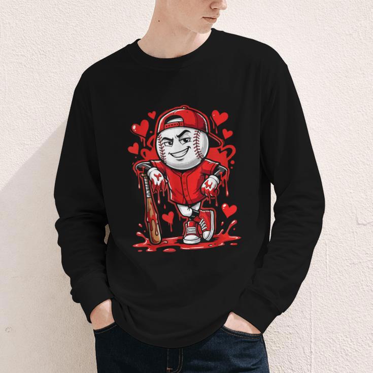 Baseball Drip Icecream Heart Red Valentine Day Boys Kids Youth Long Sleeve Tee