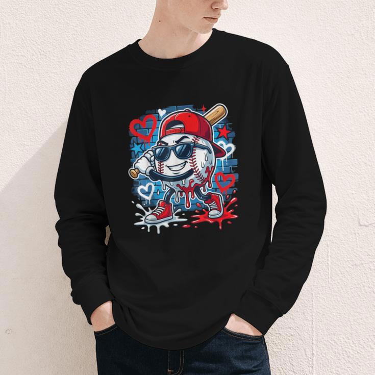 Baseball Drip Icecream Heart Valentine Day Boys Kids Red Youth Long Sleeve Tee