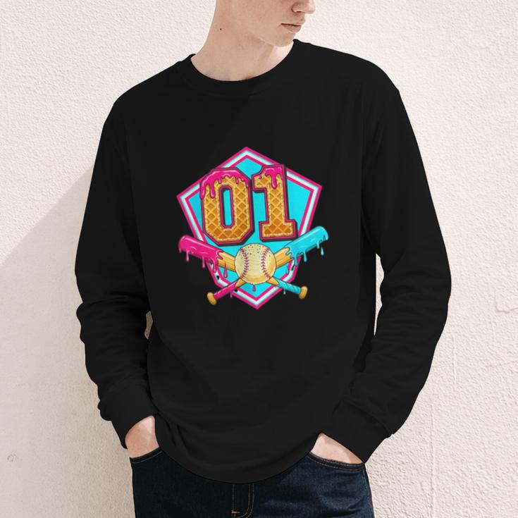 Baseball Drip Jersey Number 1 For Players & 1th Birthday Youth Long Sleeve Tee