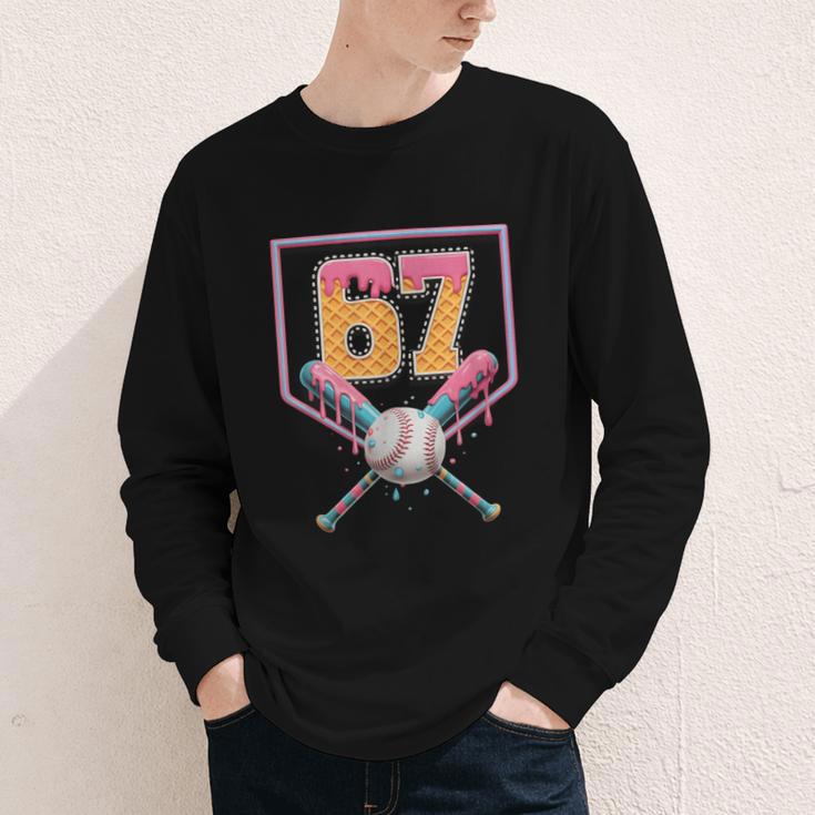Baseball Drip Number 67 Fun Six Seven 6 7 Meme Youth Long Sleeve Tee Baseball Drip Number 67 Fun Six Seven 6 7 Meme Youth Long Sleeve Tee